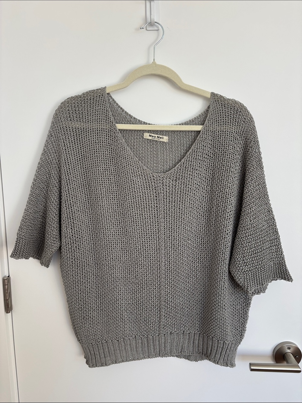 Meo Meli Gray V-Neck Open Knit Boxy Sweater
